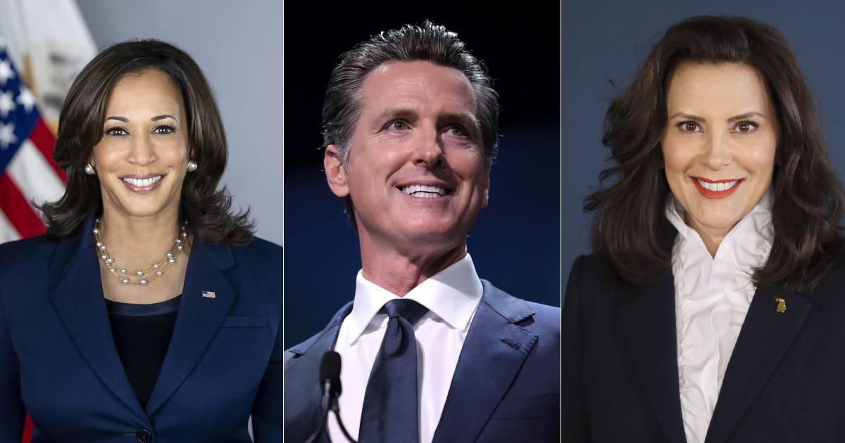 Kamala Harris (i), Gavin Newsom (c) y Gretchen Whitmer (d) © The White House, Wikipedia y State of Michigan