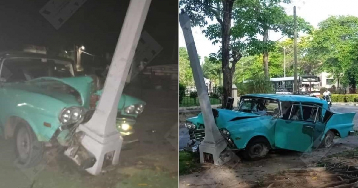 Auto clásico choca contra farola en el reparto Vista Alegre de Santiago de Cuba