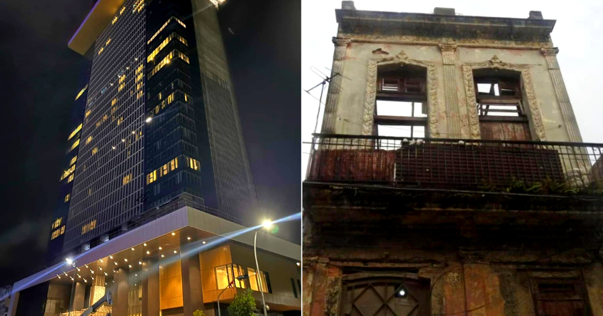 La Torre K23 y una vivienda derrumbada en La Habana © Facebook / aCuba - La Tijera