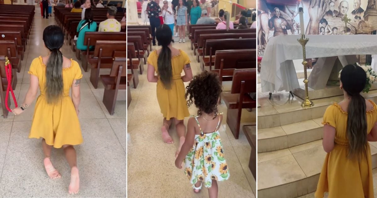 Cubana cumple promesa a la Virgen de la Caridad en Miami: "De rodillas te lo pedí y de rodillas te lo cumplo"