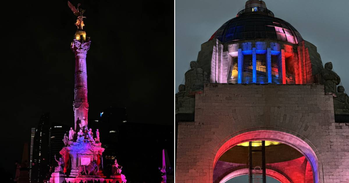 Monuments in Mexico City Lit Up with Cuban Flag Colors