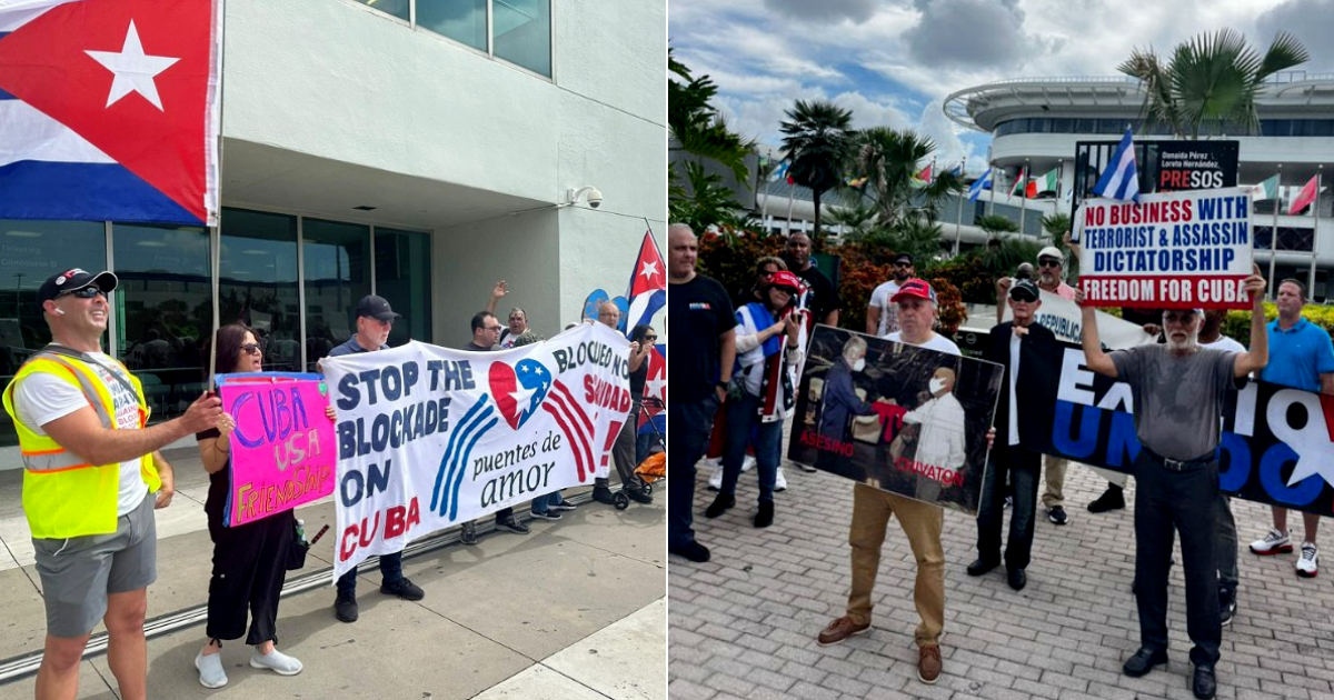 Manifestaciones enfrentadas en el Aeropuerto de Miami: Simpatizantes del régimen y exiliados cubanos