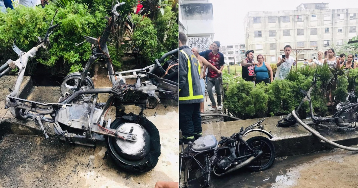 Motos eléctricas arrasadas por el fuego en Camagüey