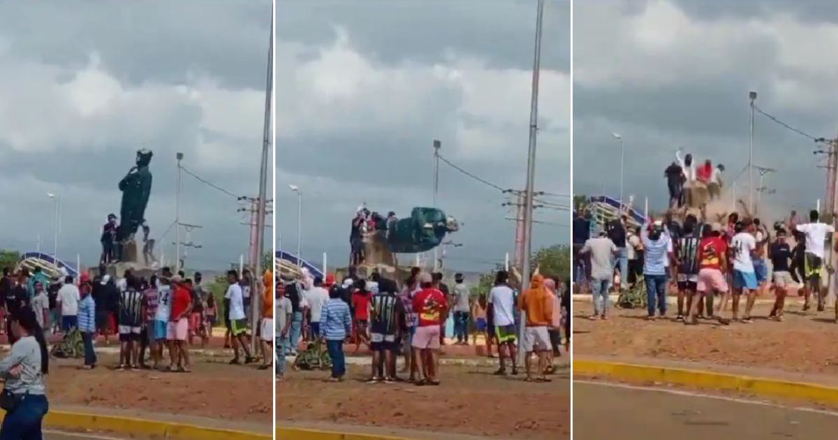 Venezuelans Topple Chávez Statue and Protest Against Maduro's Re-election