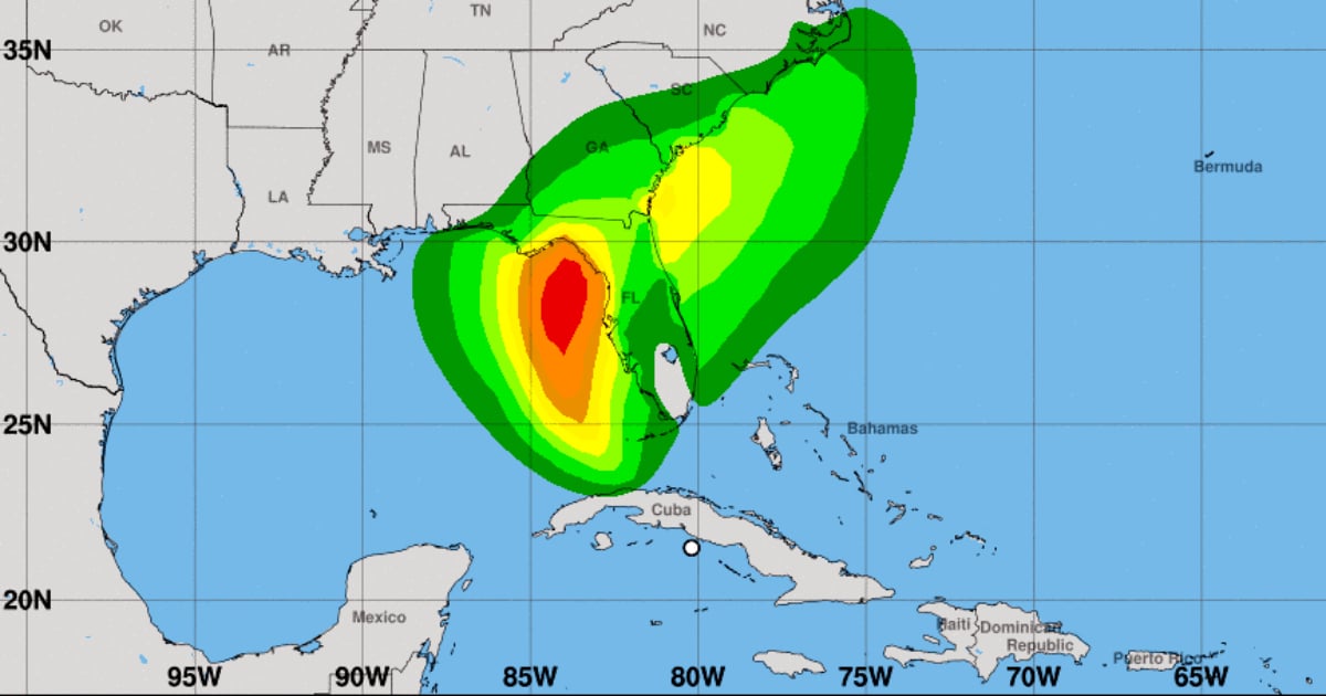 Mapa con pronóstico de intensidad de vientos asociados a la DT número Cuatro © nhc.noaa.gov