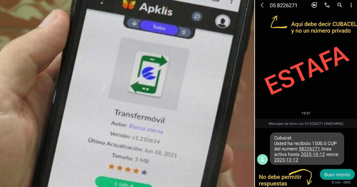 Aplicación Transfermóvil y modo de estafa a través de SMS © Periódico Sierra Maestra y X/@bandecciego