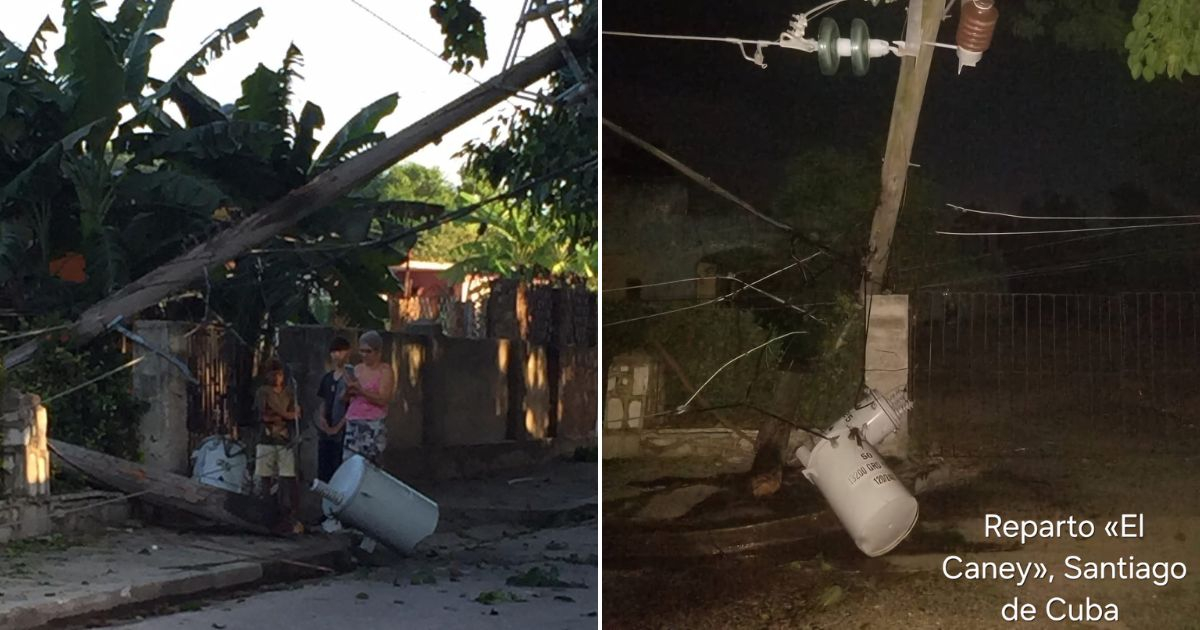 Poste caído en Santiago de Cuba © Collage Facebook / Yosmany Mayeta Labrada 