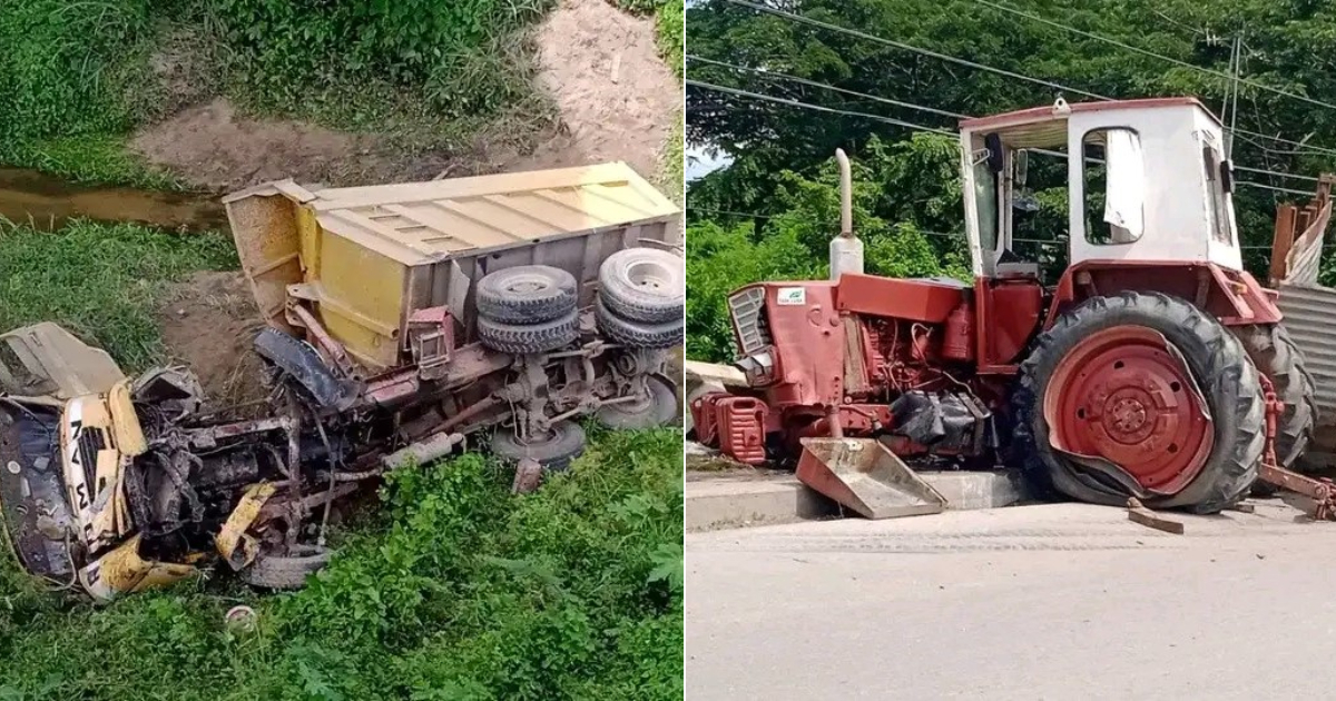 El camión cayó por un puente sobre el río Arimao luego del choque con el tractor en una carretera de Manicaragua © J Rodríguez/Radio Arimao