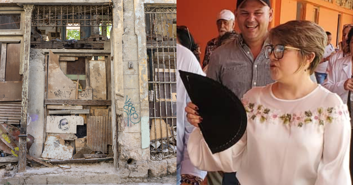 CiberCuba / Lis Cuesta Twitter © Edificio en ruinas en el barrio de Jesús María, en La Habana Vieja. Ali lado, la mujer del dictador, acalorada.