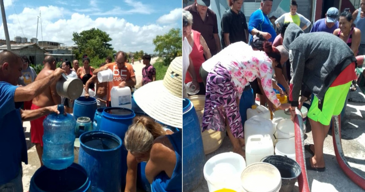 Personas cogiendo agua de una pipa © Henry Omar Pérez / Facebook