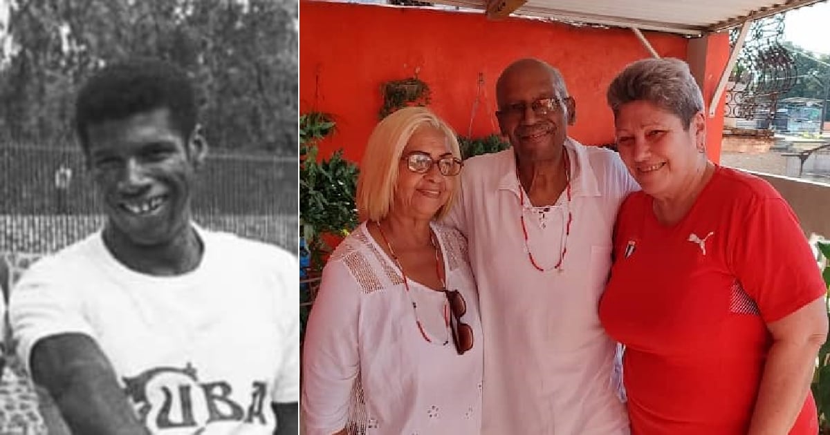 Hermes Ramírez cuando era atleta activo y junto a su esposa y la autora en La Habana © Archivo y Julita Osendi