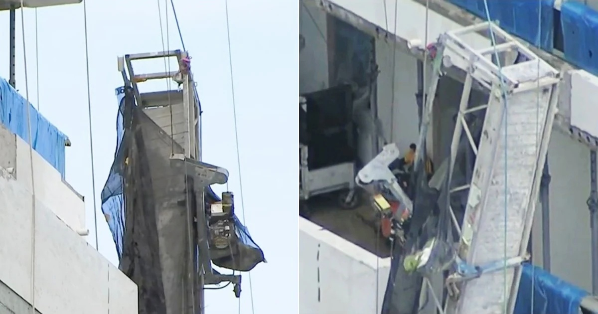 Andamio colapsado en un edificio de Miami Beach este martes © Collage Captura de Telemundo 51