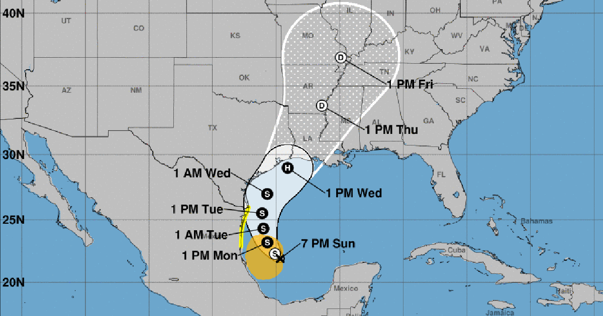 Cono de la probable trayectoria del centro de la tormenta tropical © NHC/NOAA