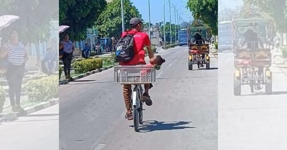 Father in Santiago de Cuba Seen Transporting Daughter in a Box on Bicycle Sparks Concern