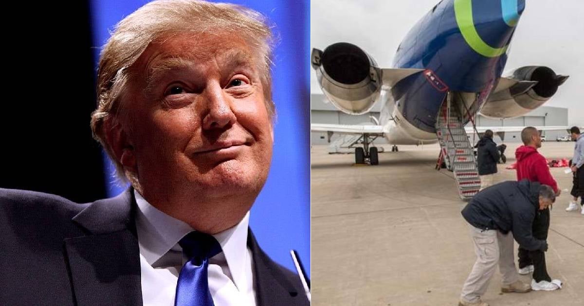 Donald Trump y avión con deportados © CiberCuba