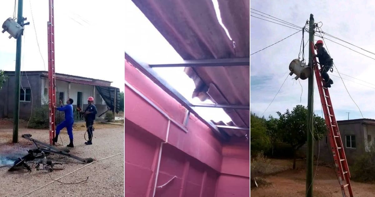 Postes caídos, transformadores eléctricos dañados y techos destruidos por la tormenta en Punta de Maisí © Facebook/Alexis Morales y Chely Tamayo