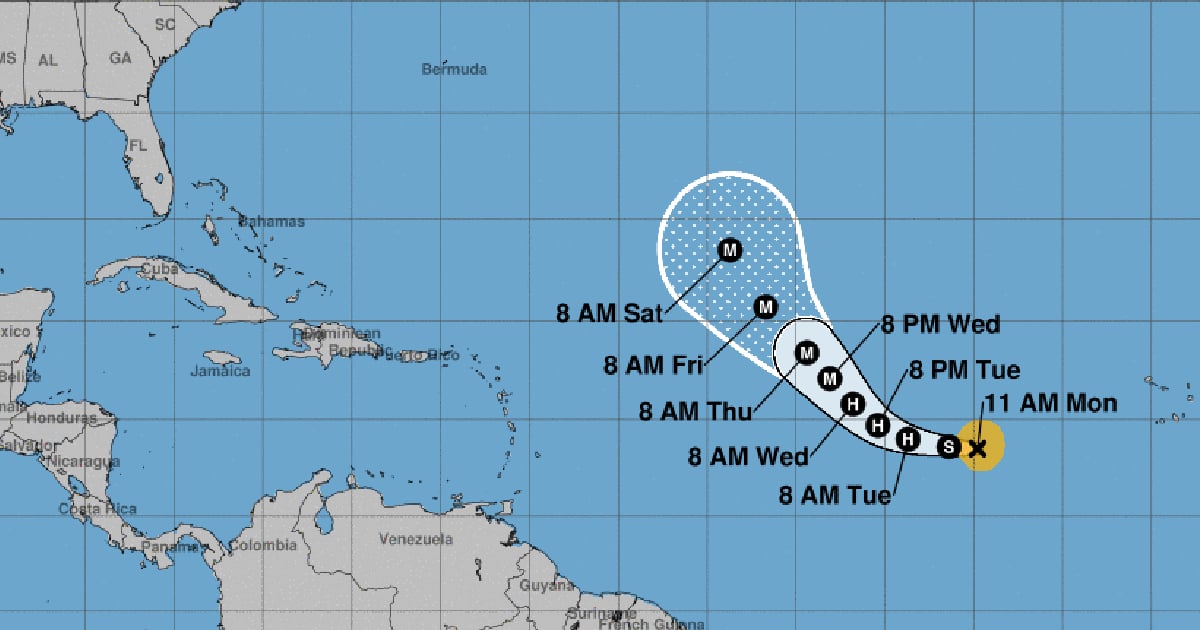 Cono de trayectoria de la tormenta tropical Kirk © NHC/NOAA