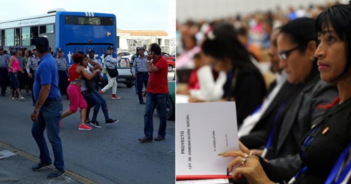 Represión policial contra la periodista Iliana Hernández y diputados discuten proyecto de ley de comunicación social © OCDH - X / Presidencia Cuba