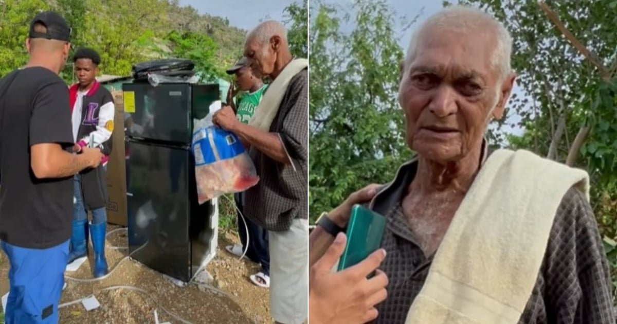 Anciano recibe un refrigerador y alimentos © Captura de video de Instagram / el pibe cubano 