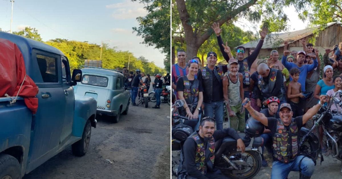 Aficionados al mototurismo entregan donaciones en San Antonio del Sur © Collage Facebook / LAMA Station