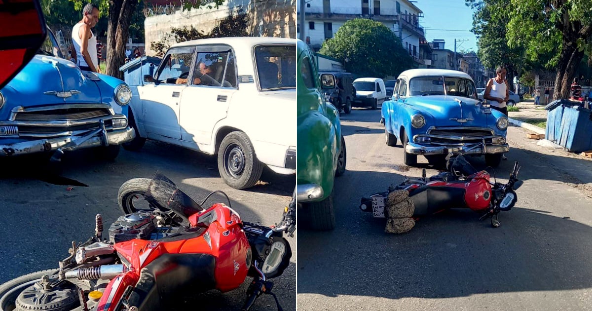 Pothole Leads to Collision Between Classic Car and Motorcycle in Havana