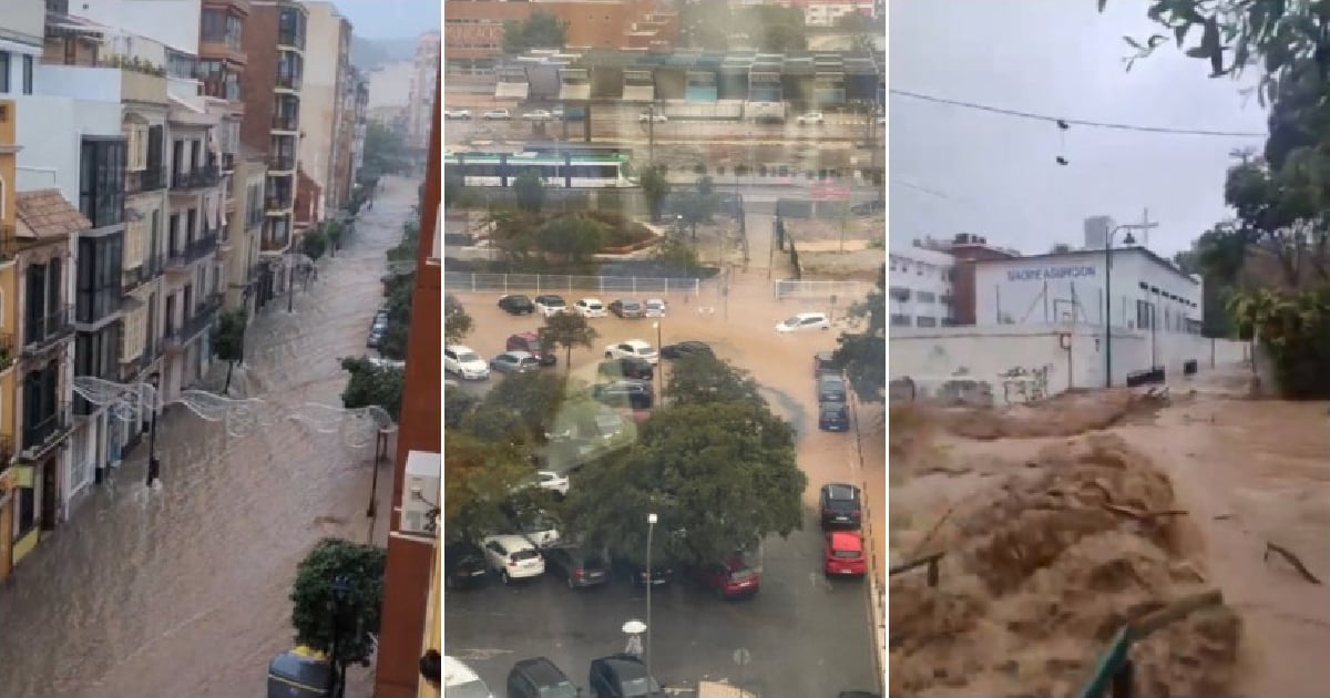 Inundaciones en Málaga por la dana © Capturas de video de X/@aurusa - @ClimaLaPlata3 - @MalacitanoWeb