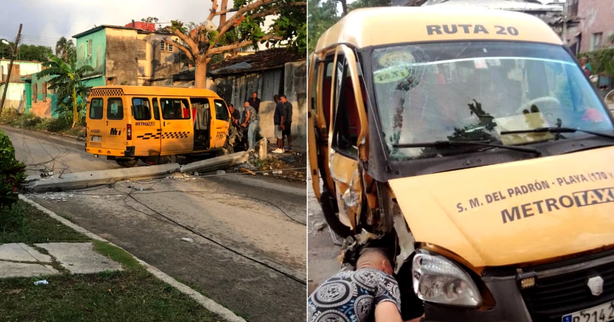 Urban Minibus Crashes into Telephone Pole in Havana After Steering Failure