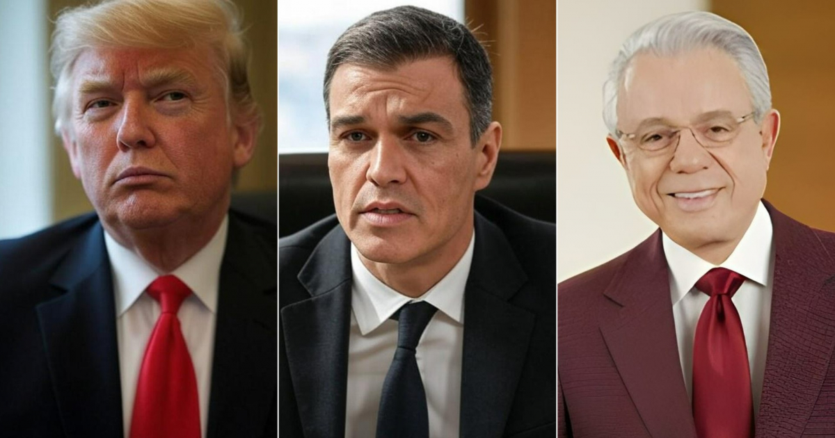 Donald Trump, Pedro Sanchez y Benjamin León Jr. © CiberCuba / Grok / León Medical Center