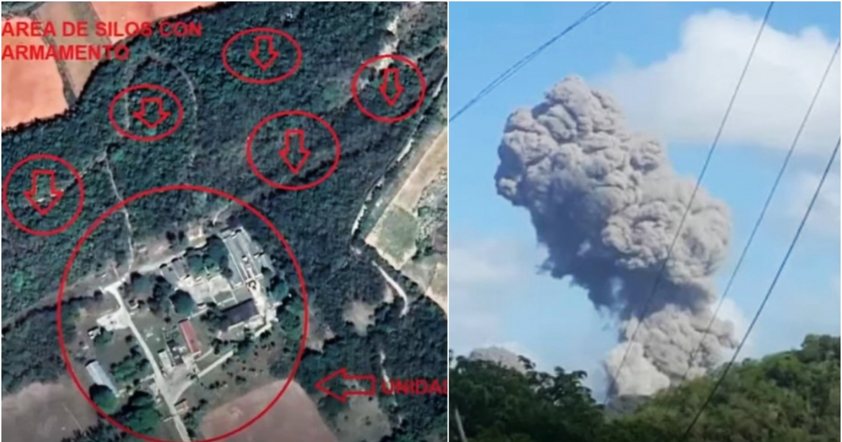 Imagen del satélite de la zona en que ocurrió la tragedia (i) y Momentos posteriores de una de las explosiones (d) © Collage YouTube/Screenshot-America Tevé- Redes sociales