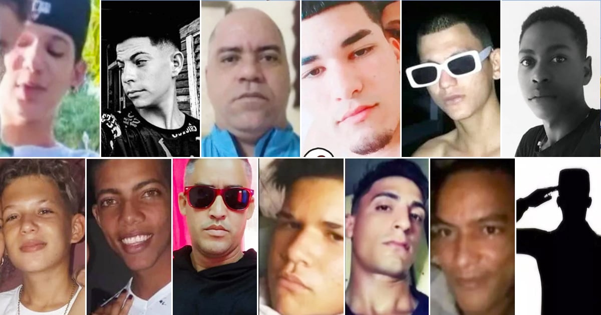 Los rostros de 12 de los 13 desaparecidos en la explosión © Collage Redes sociales