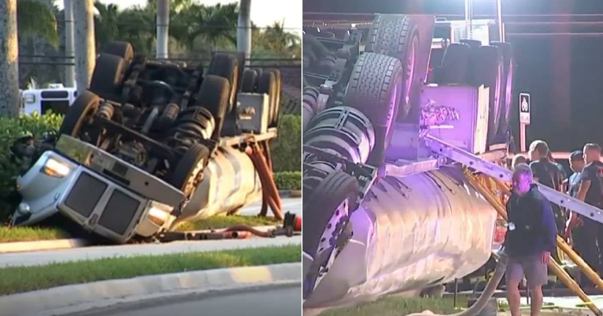 Tanker Truck Overturns in Miami Causing Fuel Spill