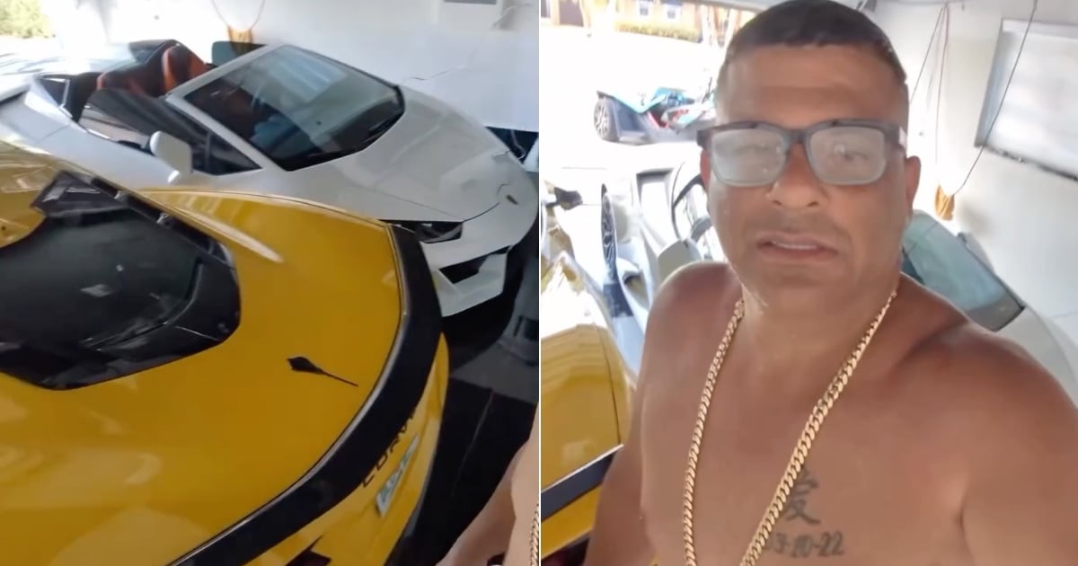 "El Trump de Los Pocitos" enseña su Lamborghini y Corvette y reta a los cubanos en Miami
