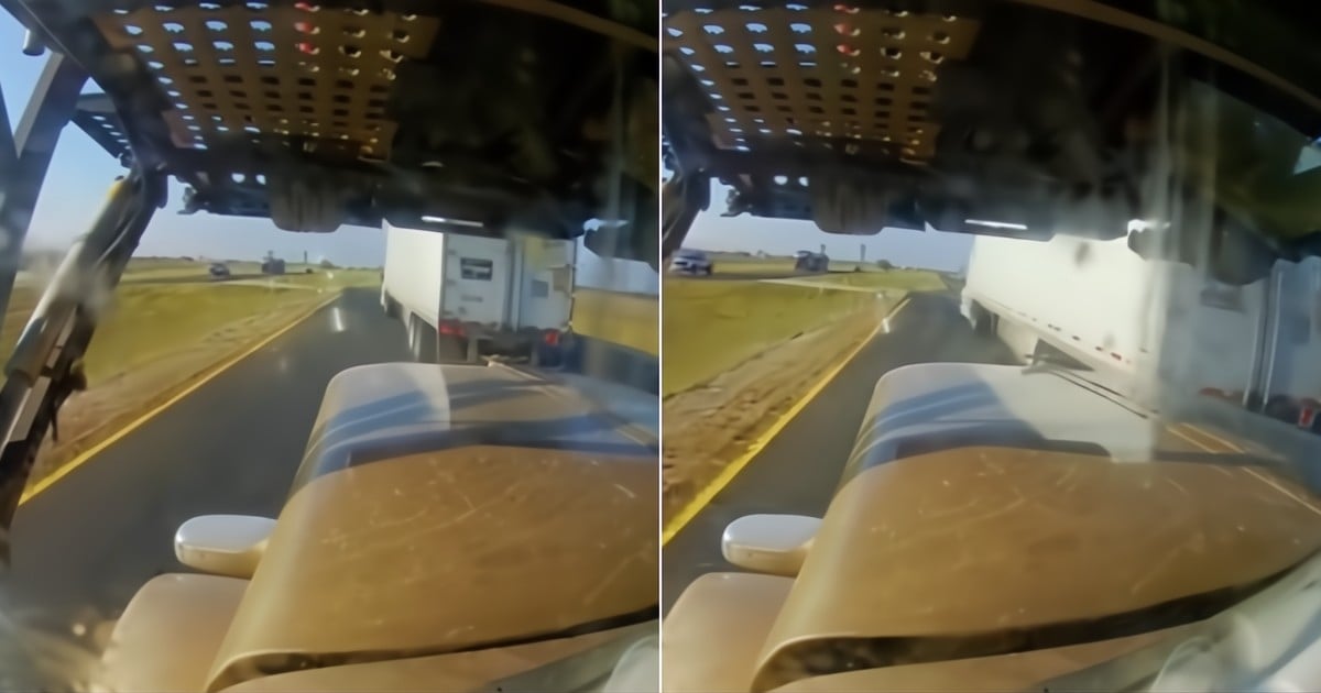Cuban trucker's camera captures a near-fatal collision with another truck on the highway in the U.S.
