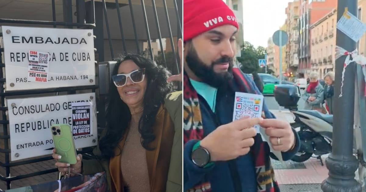 Cubans protest in front of the Embassy in Spain in support of political prisoner Yosvany Rosell García Caso