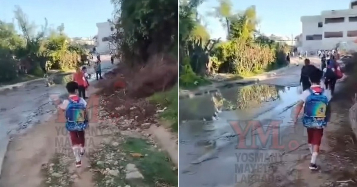 They denounce the deplorable condition of the access road to the primary school in Santiago de Cuba