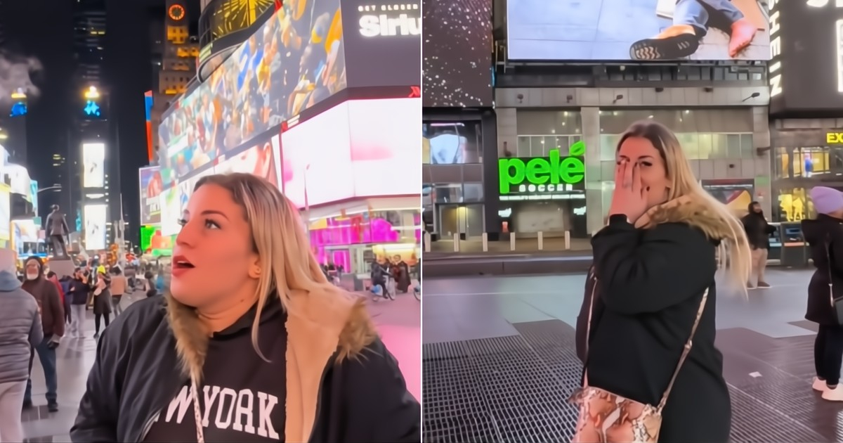 A Cuban woman on the screens of Times Square! This is how her husband surprised her in the heart of New York