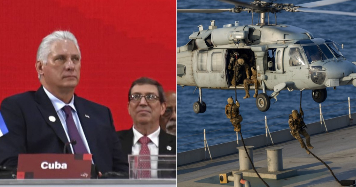 Díaz-Canel y Bruno Rodríguez/Elementos del Ejército de EE.UU. © Cancillería de Cuba y Department of War