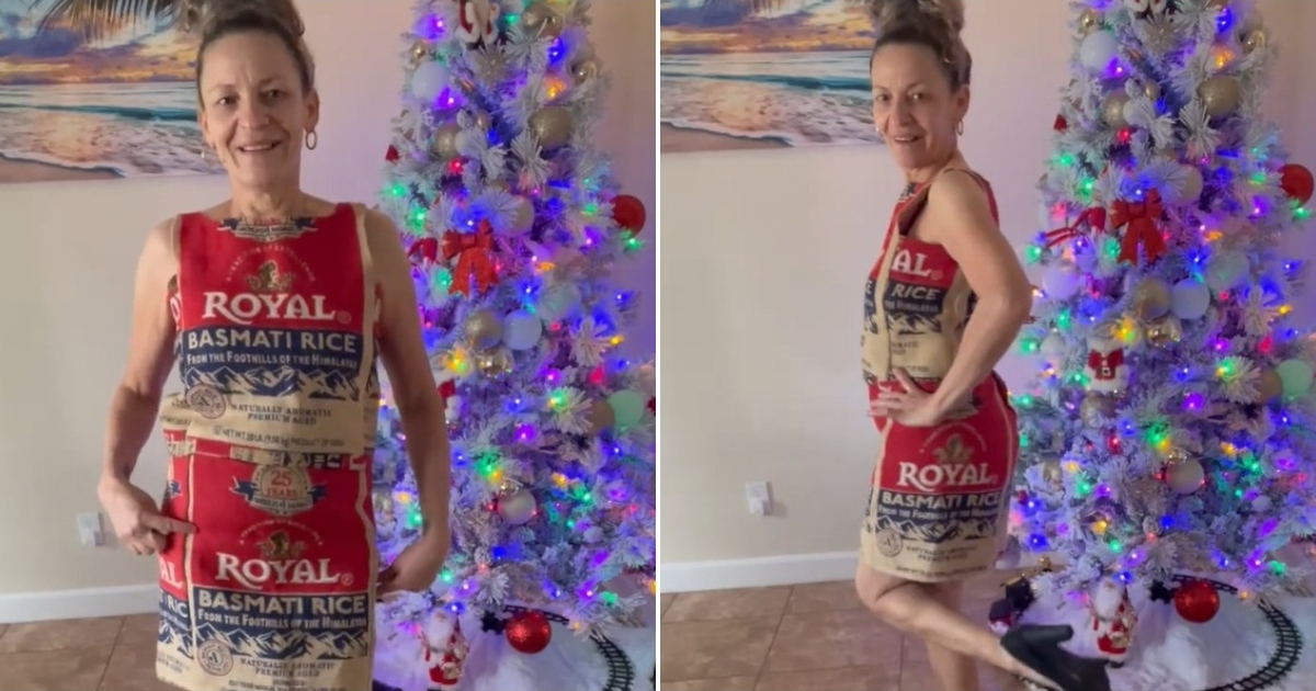“High Fashion with Rice”: Cuban Woman Goes Viral for Creating New Year's Dress from Royal Rice Sacks
