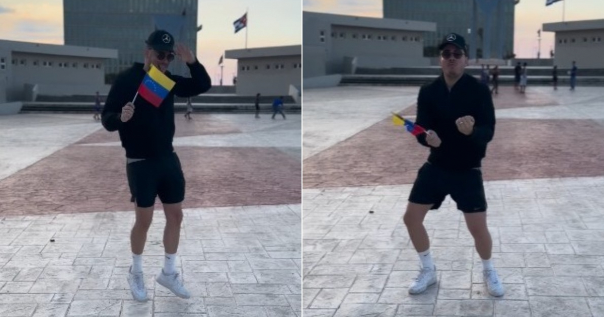 Sandro Castro dances the "peace forever" of Maduro in front of the U.S. Embassy.