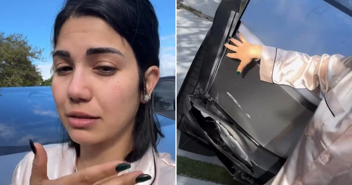 The scare of Amanda Camaraza: The Cuban influencer shows how her Tesla Cybertruck was left after an accident in Miami