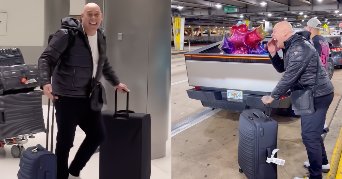 Cuban Influencer El Creador Cubano Arrives in Miami, Greeted with Balloons in a Tesla Cybertruck