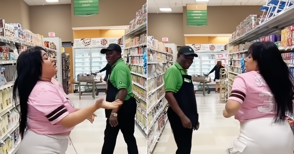 The clerk couldn't handle it! Cuban style dancing in the middle of a supermarket in Florida
