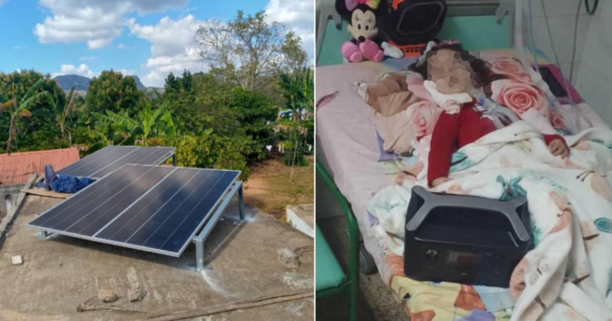 Paneles solares / Niña que necesita ventilación asistida en su casa © Facebook Mónica Baró
