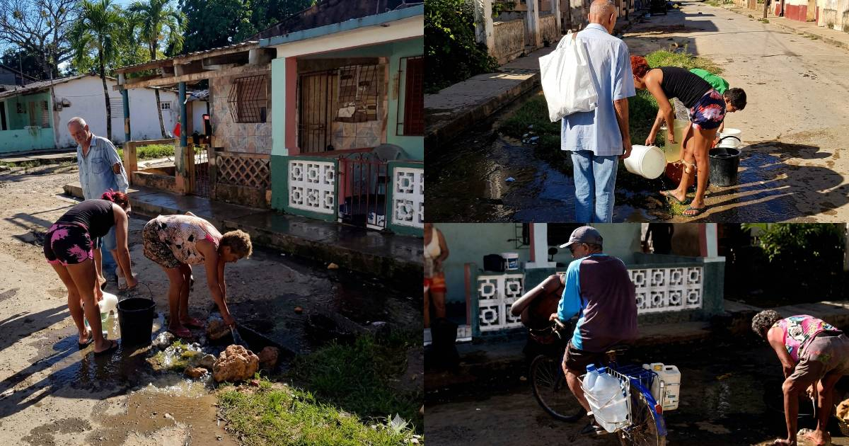 Residents of Bolondrón, Matanzas, Resort to Collecting Water from Street Leak Turned "Well"