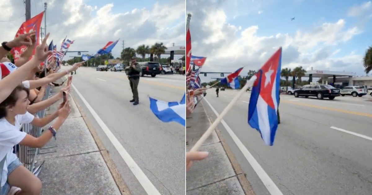 Cubans shout "Cuba Next" at Trump as he passes through Palm Beach