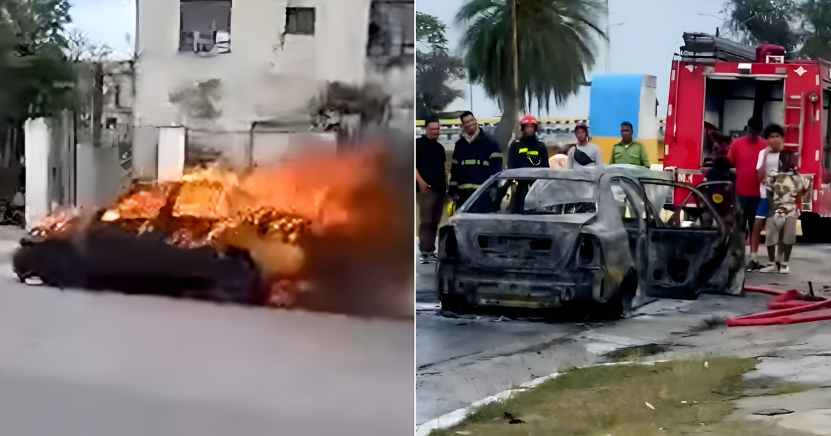 Taxi Engulfed in Flames in Dramatic Havana Street Blaze