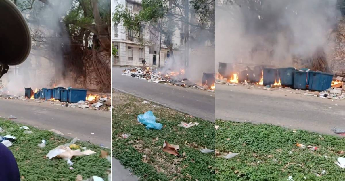 Rigoberto Ferrera Highlights Burning Trash Bins in Havana with a Touch of Irony