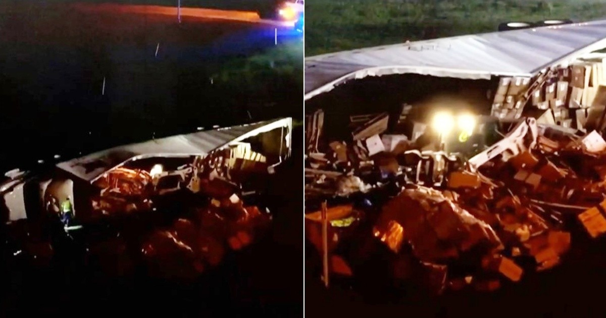 Cargo Truck Overturns, Disrupting Traffic on South Florida Highway