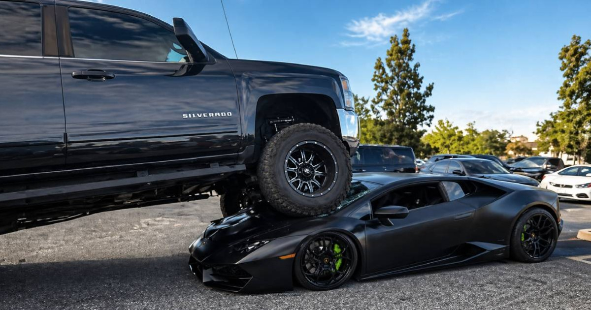 Florida Woman's Parking Mishap Lands Her Truck on Top of a Lamborghini