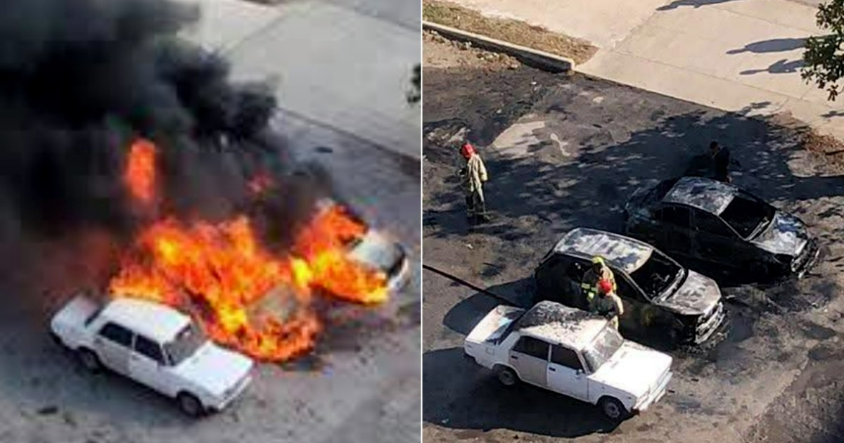 Two Cars Engulfed in Flames Near Meliá Cohiba Hotel in Havana